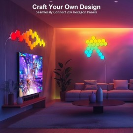 Hexagon LED Light Panels 8 Pack - RGB Wall Decor Lights with Music Sync, App Remote - Modular Home Christmas Decor for Bedroom, Living Room, and Room Decor