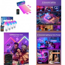 Lepro Bundle - 4 Packs B1 WiFi and Bluetooth Smart Light Bulbs and WL1 AI Smart RGB Wall Lights 8 Pcs with 4 Corners