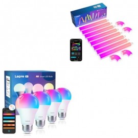 Lepro Bundle - 4 Packs B1 WiFi and Bluetooth Smart Light Bulbs and WL1 AI Smart RGB Wall Lights 8 Pcs with 4 Corners
