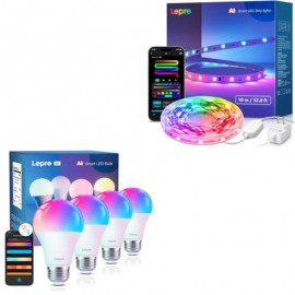 Bundle - 4 Packs B1 WiFi and Bluetooth Smart Light Bulbs and 32.8ft S1 AI Smart LED Strip Lights