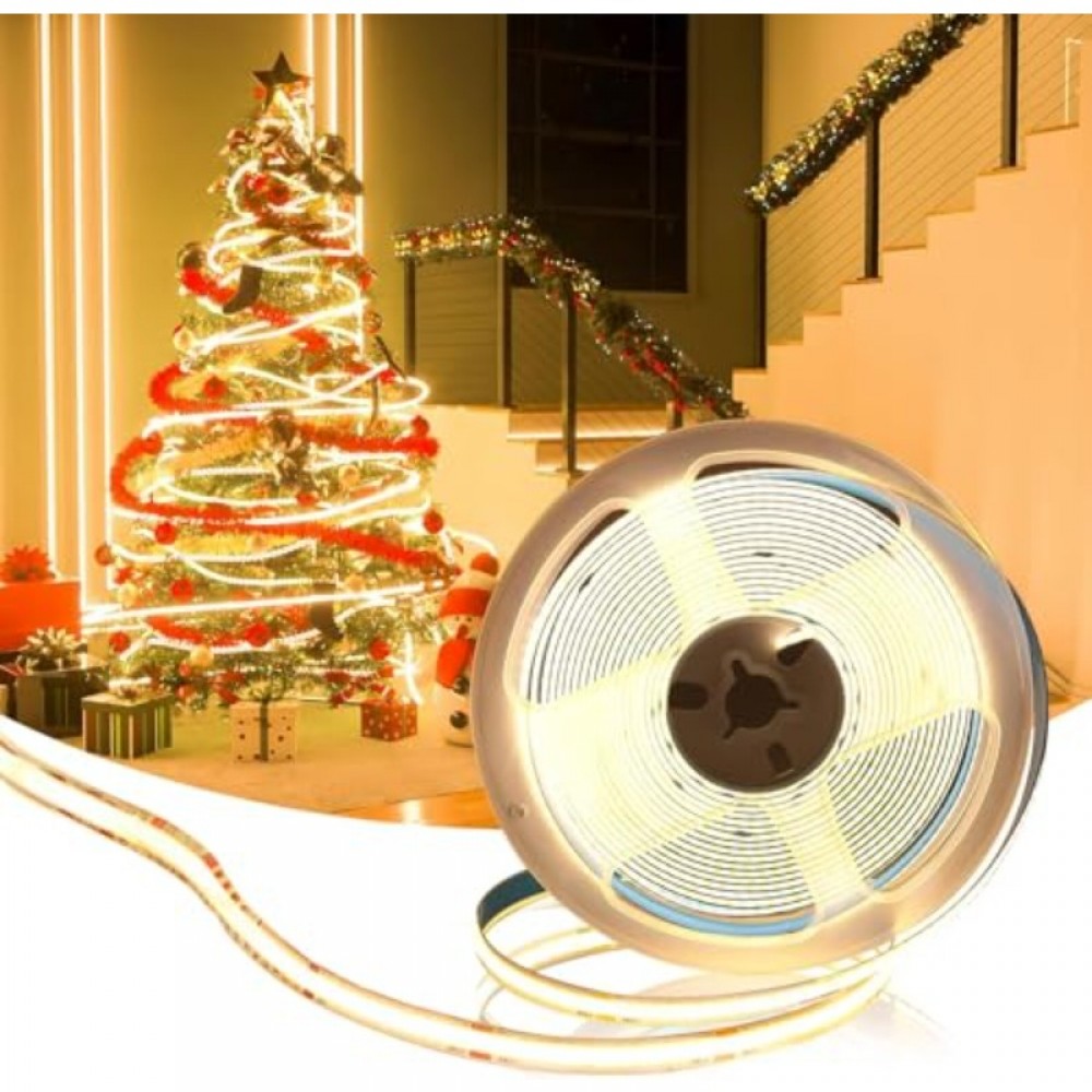 Muzata 16.4FT/5M 320LED/m High Density COB LED Strip Lights DC24V 3000K Spotless and 10Pack 3.3FT/1M LED Channel with Milky White Cover U1SW HW 1M