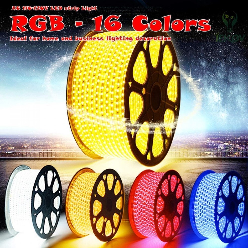 RGB LED Strip Light, AC 110 - 120V Flexible Waterproof Multi Colors Multi - Modes Function Dimmable SMD5050 LED Rope Light with Remote for Home Office Building Decoration 16.4ft 5m