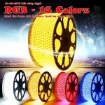 RGB LED Strip Light, AC 110 - 120V Flexible Waterproof Multi Colors Multi - Modes Function Dimmable SMD5050 LED Rope Light with Remote for Home Office Building Decoration 16.4ft 5m