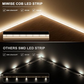 COB LED Strip Light 32.8ft 10m, CRI 90 Natural White 4000K High Lumen Dimmable er Bright Flexible DC24V LED Tape Light, Adapter DC24 3A 72W, 13 - Key Wireless Remote and in - line Controller