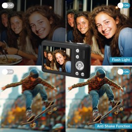 4K 64MP Digital Camera for Photos And Videos, Compact Design with Selfie Lens, Anti-Shake Feature, 16X Zoom, Includes 32GB Memory Card, Perfect Point-And-Shoot Camera for Teens And Beginners, Great Birthday Gift