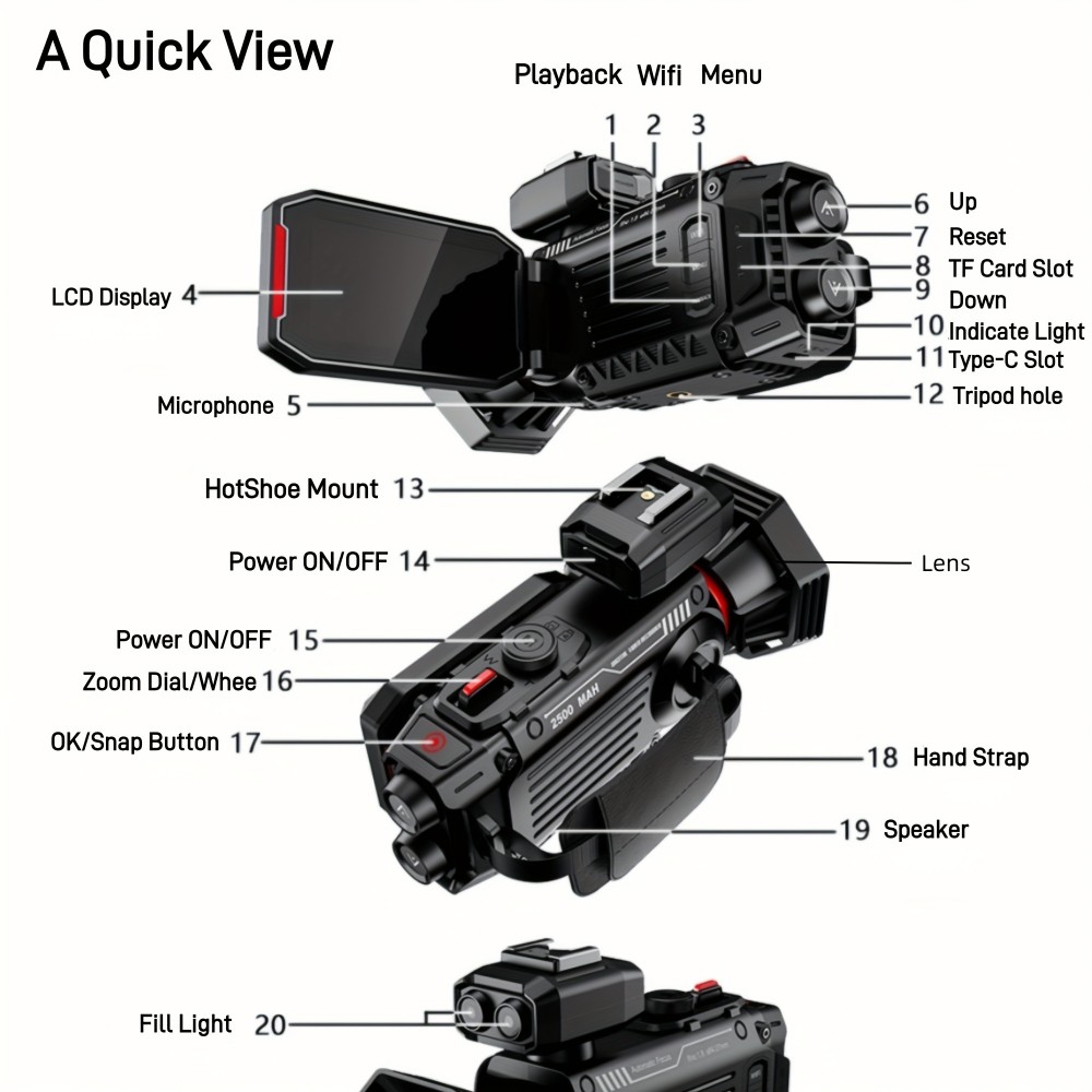 Professional Portable 4K HD Resolution Digital Camcorder with Hotpot Wi-Fi, And Hot Shoe Support with 2500mAh Large Battery Capacity And 32G Memory Card