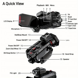 Professional Portable 4K HD Resolution Digital Camcorder with Hotpot Wi-Fi, And Hot Shoe Support with 2500mAh Large Battery Capacity And 32G Memory Card