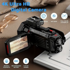 Professional Portable 4K HD Resolution Digital Camcorder with Hotpot Wi-Fi, And Hot Shoe Support with 2500mAh Large Battery Capacity And 32G Memory Card