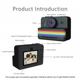 A Camera with Printing Capabilities, Featuring Instant Photo Printing, Comes with Three Rolls of Photo Paper, a Strap, a USB Charging Cable, And a Portable Multifunctional Photo Printer. It Includes a Rechargeable 18650 Lithium Polymer Battery
