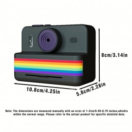 A Camera with Printing Capabilities, Featuring Instant Photo Printing, Comes with Three Rolls of Photo Paper, a Strap, a USB Charging Cable, And a Portable Multifunctional Photo Printer. It Includes a Rechargeable 18650 Lithium Polymer Battery