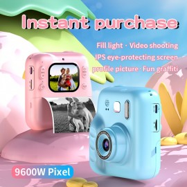 Instant printing camera with 2.4 inch high-definition screen, dual camera heads for 300000 high-definition photos, 1080P recording function, built-in MP3 player and fun games | Includes 3 rolls of printing paper and hanging rope | Classic and cute