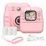 Instant printing camera with 2.4 inch high-definition screen, dual camera heads for 300000 high-definition photos, 1080P recording function, built-in MP3 player and fun games | Includes 3 rolls of printing paper and hanging rope | Classic and cute