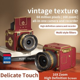 Simulated SLR DSLR Camera with CCD & 32GB Card - Retro Mini DSLR for Students, Videographers, Vlogging - Portable Mini SLR Shooting System, Optical Viewfinder, No (1080+ Resolution)