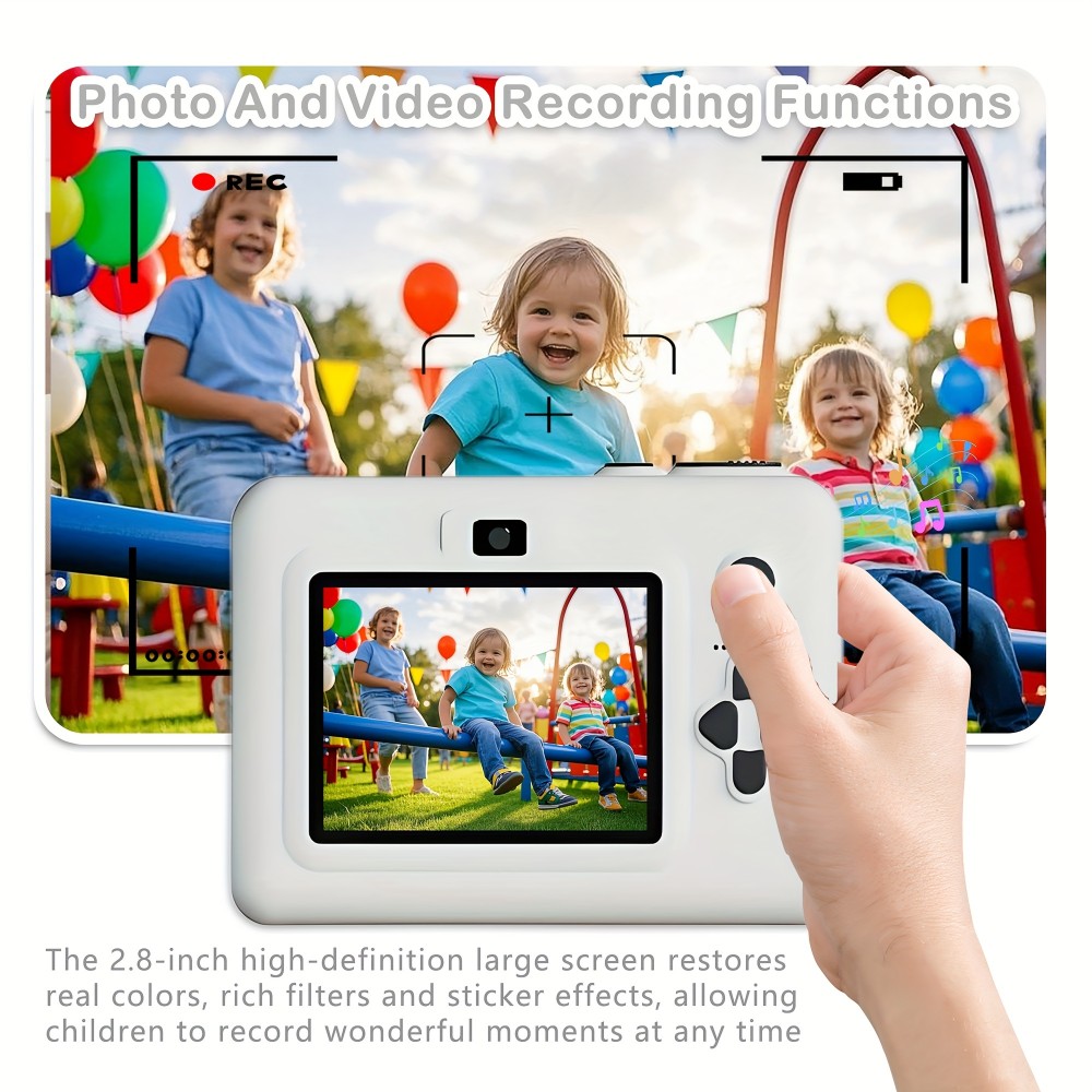 Children's Instant Camera, Kids' Print-on-the-Spot Camera with Printing Function, 2.8-inch HD Screen, 1080P Video, Includes 3 Rolls of Photo Paper, 32GB Memory Card, Card Reader, 6 Paint Brushes, Lanyard, USB Charging Cable, Portable Multifunctional