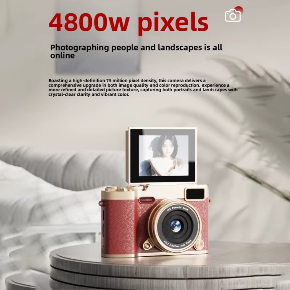 1080P HD Flip Screen Digital Camera | 2.4-inch Large Display, 48MP Resolution, 16x Zoom, Built-in Flash, Multiple Beauty Filters, Long-lasting Battery, USB Charging - A Great Gift Choice!