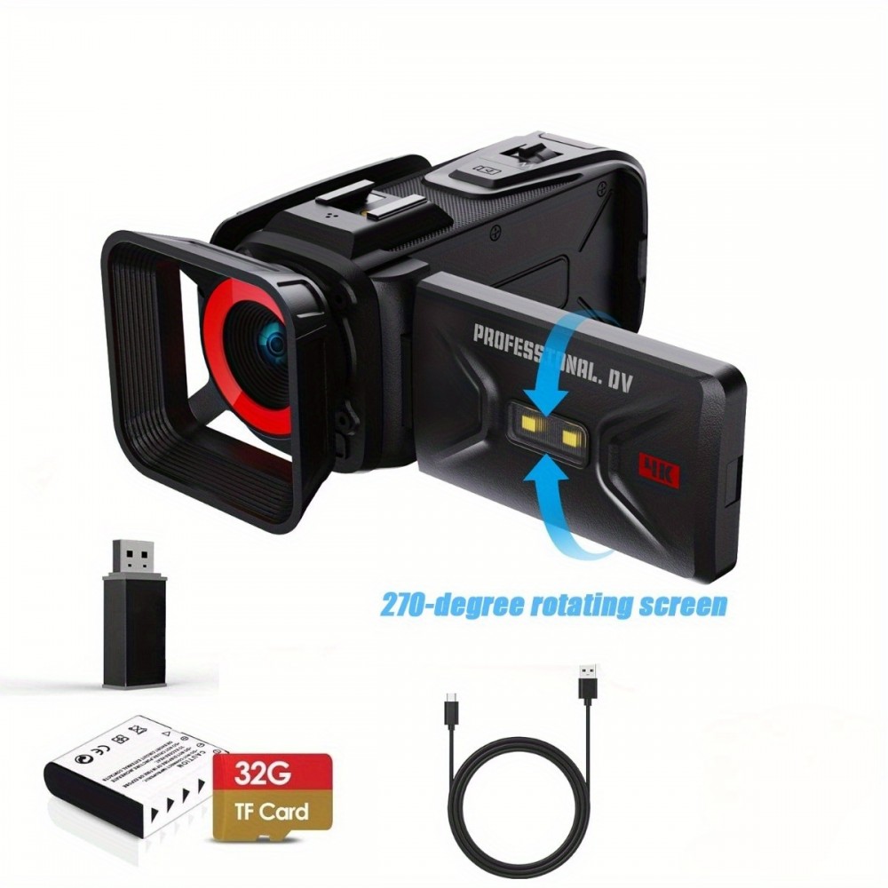 4K Vlogging Camera with 53 Million Pixels, 3-Inch IPS Screen, 18x Digital Zoom, Built-in Microphone & Supplementary Light, 32GB Memory Card, USB/Battery Powered, 16:9 Widescreen, Auto Focus, Manual Exposure Control, Compact Design for Vlogging, Live Streaming, Travel, Vlogging Equipment, Modern Gadget, Highquality Lens, Content Creators, Travel Photography, Sleek Gadget, Durable Construction, 4K recorder, video live-capture camera