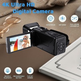 4K Vlogging Camera with 53 Million Pixels, 3-Inch IPS Screen, 18x Digital Zoom, Built-in Microphone & Supplementary Light, 32GB Memory Card, USB/Battery Powered, 16:9 Widescreen, Auto Focus, Manual Exposure Control, Compact Design for Vlogging, Live Streaming, Travel, Vlogging Equipment, Modern Gadget, Highquality Lens, Content Creators, Travel Photography, Sleek Gadget, Durable Construction, 4K recorder, video live-capture camera