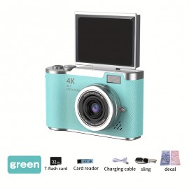 Flip high-definition 4K digital camera, 2.4-inch rotating screen, professional photo and video shooting, button operated video and photo shooting, suitable for beginners to start using CCD card machine. Suitable for Vlog beginners, comes with