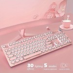 Gaming Keyboard And Mouse, Retro Steampunk Vintage Typewriter-Style Mechanical Keyboard with White LED Backlit, 104-Key Anti-Ghosting Blue Switch Wired USB Metal Panel Round Keycaps