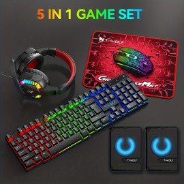 5-in-1 RGB Gaming PC Setup Bundle: RGB Backlit Keyboard, Mouse, Headphones, Speakers & Mouse Pad with, RGB Sync Compatible (No External Switches) - Complete Computer Kit for PC Gamers