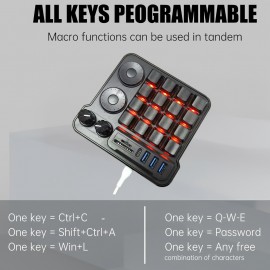 Production New 16-Key Mechanical Keyboard with 4 Knobs, Multi-Functional USB Cable for Computers, Quick Copy & Paste, Design Editing, Hot-Swap, One-handed Macro Keys For Office, Gaming, Entertainment, Adjustable Keyboard With Usb Hub, Sd/tf