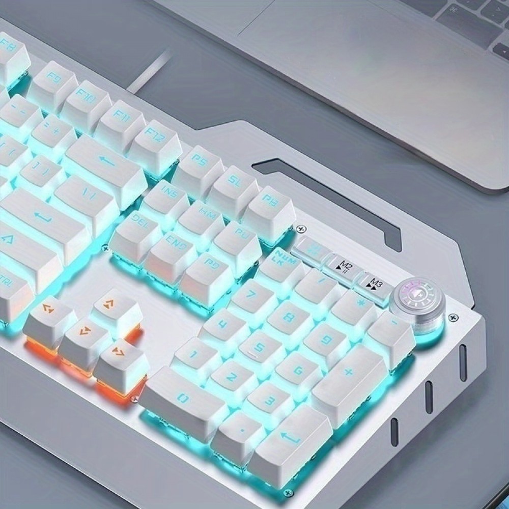 WEADN Durable Mechanical Gaming Keyboard with Aluminum Alloy Panel, Built-in Phone Holder, Ergonomic Design, Sturdy and Stylish, Plug and Play USB Wired Connection, Perfect for PC Gamers, Office Typing, Long-Lasting Performance, EWEADN