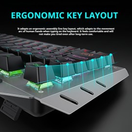 WEADN Durable Mechanical Gaming Keyboard with Aluminum Alloy Panel, Built-in Phone Holder, Ergonomic Design, Sturdy and Stylish, Plug and Play USB Wired Connection, Perfect for PC Gamers, Office Typing, Long-Lasting Performance, EWEADN