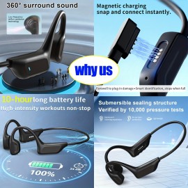 Wireless Bone Conduction Headphones with 32GB Built-in Storage, IPX8 for Swimming, Lightweight Sports Design for Running/Cycling/Marathon Neckband with Surround, Sweatproof Earbuds, Workout Headphones, Modern Headphones, Durable Plastic Body