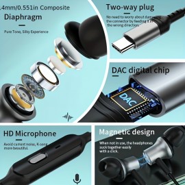 Type-C Wired Voice-Changing Earphones, Intra-Auricular Karaoke Buds with Sound Card and Volume Control Buttons for Multi-Mood Effects, Suitable for Live Streaming & Recording Singing, 3D Stereo HIFI Quality Gaming Music Vocal Proactive Noise Cancelling