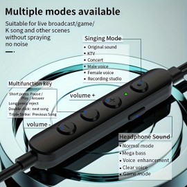 Type-C Wired Voice-Changing Earphones, Intra-Auricular Karaoke Buds with Sound Card and Volume Control Buttons for Multi-Mood Effects, Suitable for Live Streaming & Recording Singing, 3D Stereo HIFI Quality Gaming Music Vocal Proactive Noise Cancelling