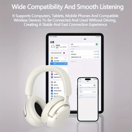 ANC Wireless Headphone 25dB Deep Noise Canceling Hi-Fi Audio Earphone with Bluetooth 5.4 Over Ear Headset Adjustable Headband Structure Zero Pressure Head Wrap Earmuffs, Immersive Audio Experience, Deep Sound Isolation, Comfortable Headphones