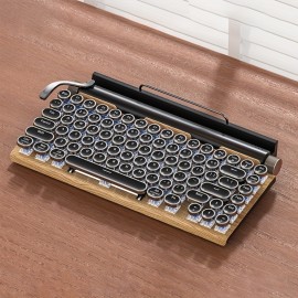 Retro Typewriter Wireless Mechanical Gaming Keyboard, Wireless Office Computer Vintage Keyboards 83-Key Blue Switches Punk Round Keycap, LED Backlight, Compatible With PC/Laptop/Pad/Phone