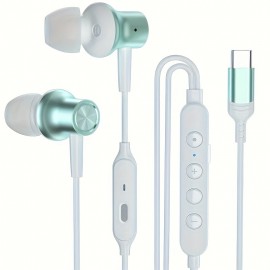 Type-C Wired Voice-Changing Earphones, Intra-Auricular Karaoke Buds with Sound Card and Volume Control Buttons for Multi-Mood Effects, Suitable for Live Streaming & Recording Singing, 3D Stereo HIFI Quality Gaming Music Vocal Proactive Noise Cancelling